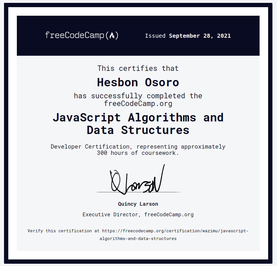 freeCodeCamp JADS certification certificate