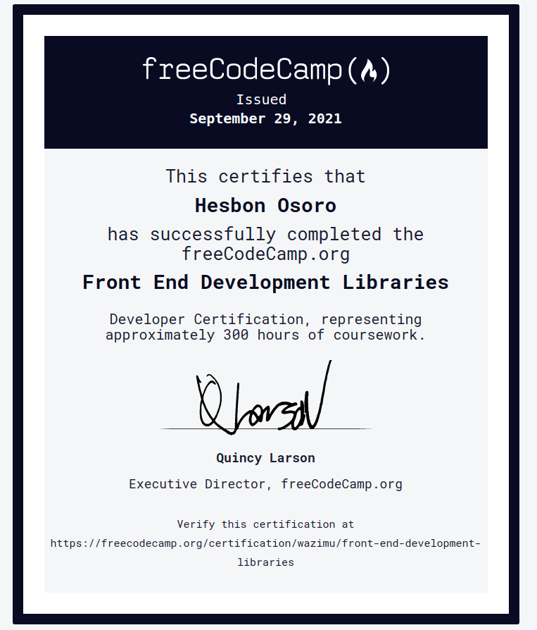 freeCodeCamp frontend dev libs certificate